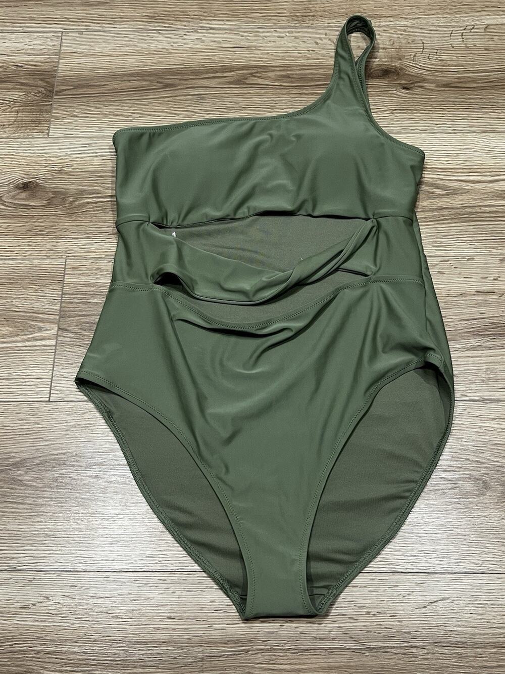 Old Navy Womens One Shoulder Cutout Twist Front One Piece Swimsuit Green XXL